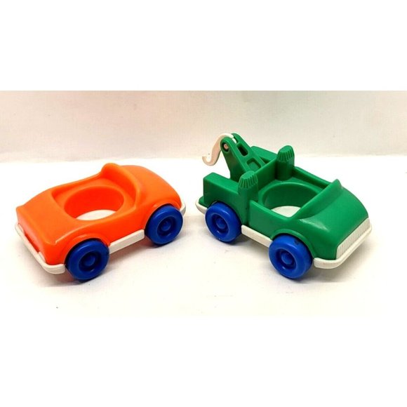1992 Fisher Price Little People Lot of 2 Vehicles Orange Car & Green Tow Truck - Picture 1 of 6